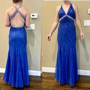 Cache Blue Sequin Formal Gown